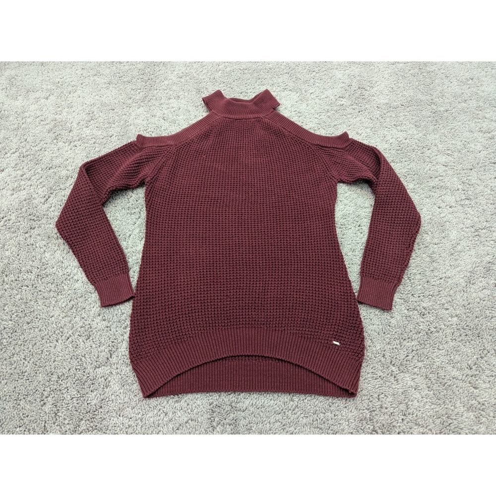GUESS Sweater Womens Medium Pullover‎ Knit Cold Shoulder Long Sleeve Red